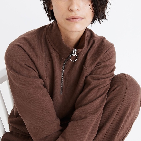 Madewell MWL Ribbed Half Zip Raglan Sweatshirt in Brown L - Picture 3 of 8